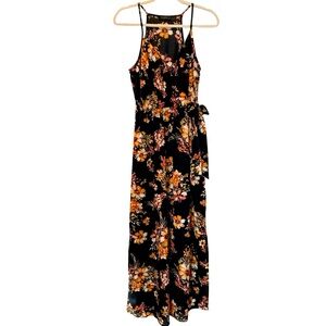 SCOBE Black Floral Halter Maxi Dress Medium